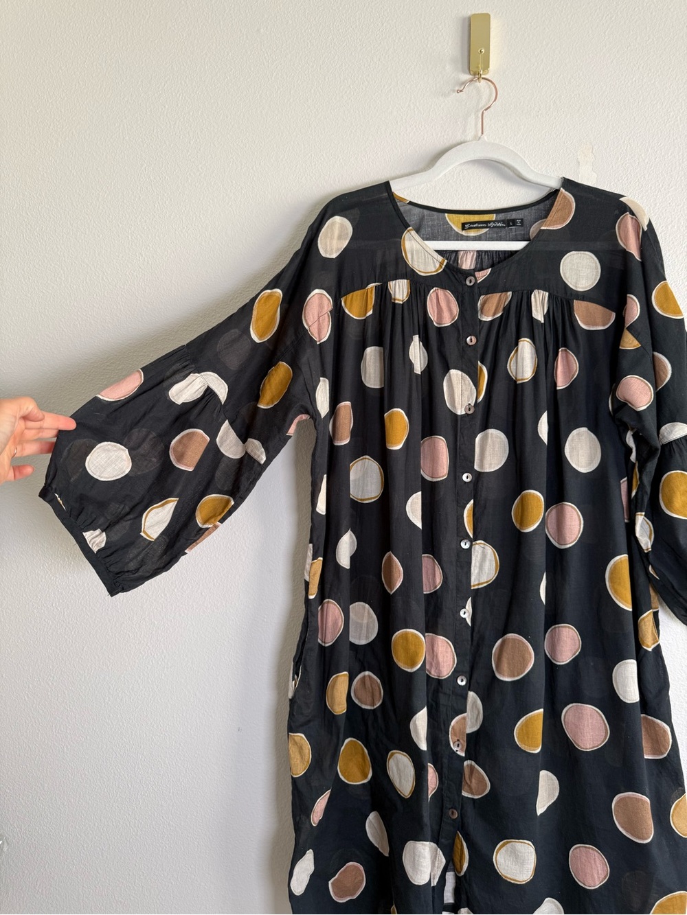 gudrun sjöden organic cotton large polka dot button down dress Sz L - Picture 6 of 8